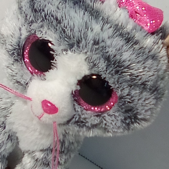 Tysilk Kiki Grey Striped Kitten with Pink Eyes Stuffed Animal Plush - Picture 2 of 9